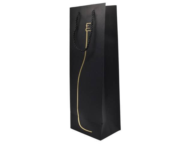 Bolsa de regalo para botella negro con dorado 35x12x9cm