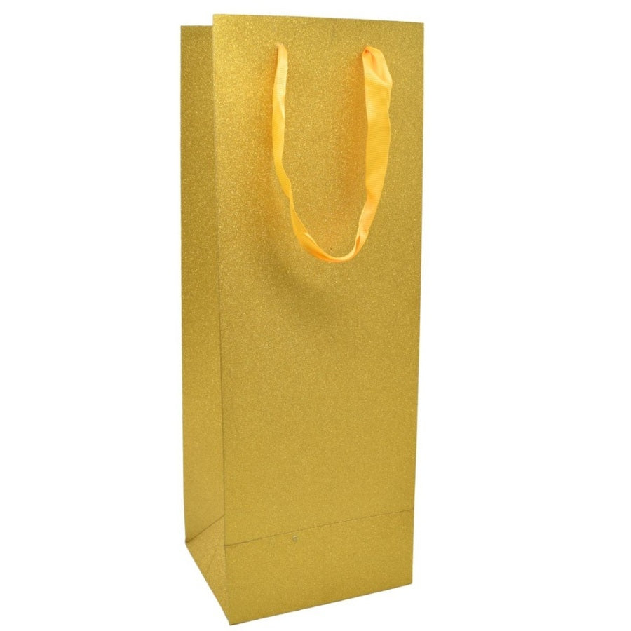 Bolsa de regalo para botellas dorado glitter 34.5x12x10cm