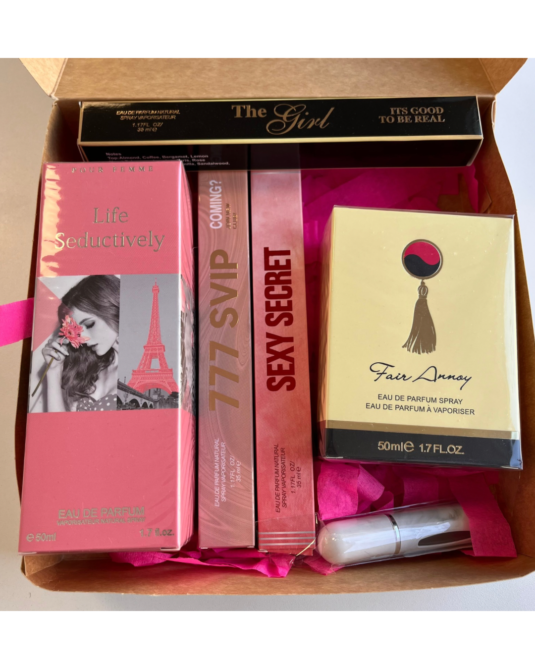Promo 5 perfumes de dama + Frasco recargable de REGALO