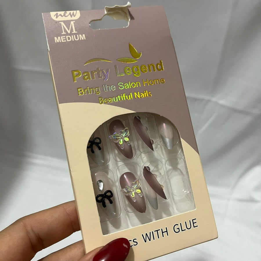Set uñas press on moño party legends