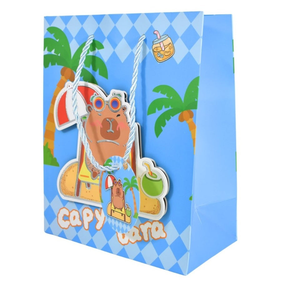 Bolsa de papel para regalos capybara celeste 32 x 26
