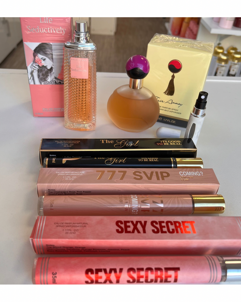 Promo 5 perfumes de dama + Frasco recargable de REGALO