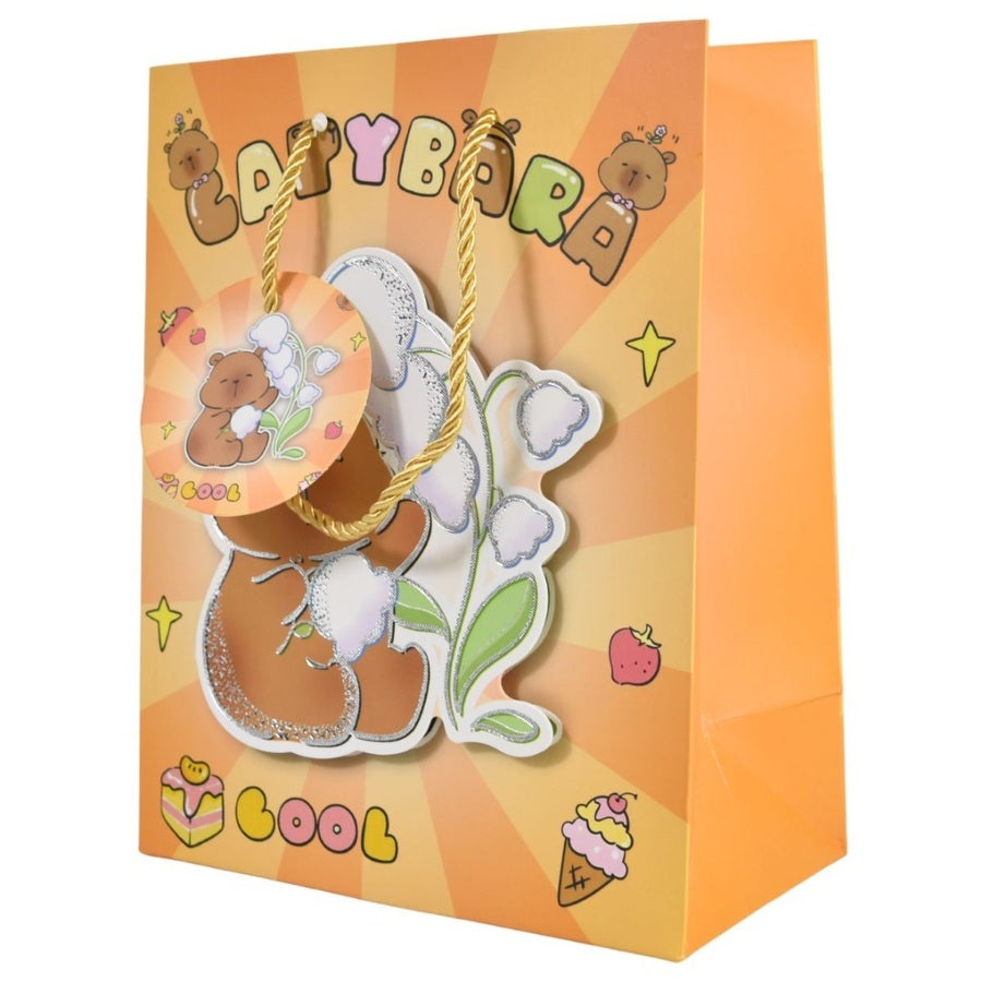 Bolsa de papel para regalos capybara naranja 32 x 26 cm