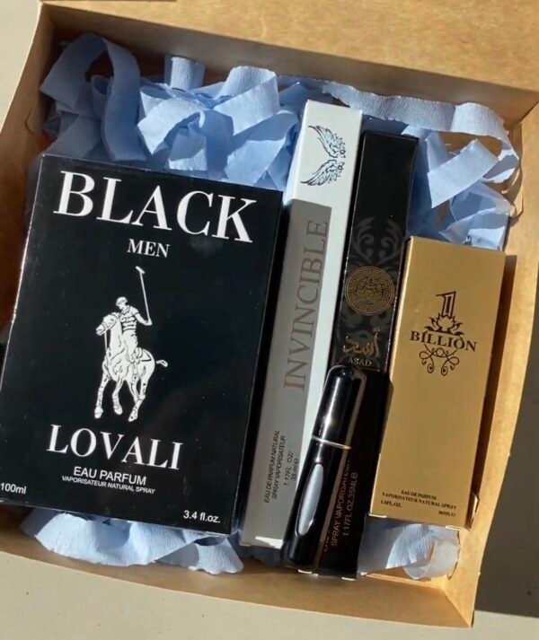 Promo 4 perfumes de caballero + frasco recargable de REGALO