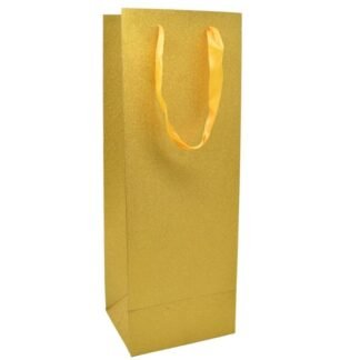 Bolsa de regalo para botellas dorado glitter 34.5x12x10cm